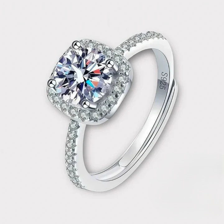 Moissanite Square Halo Ring
