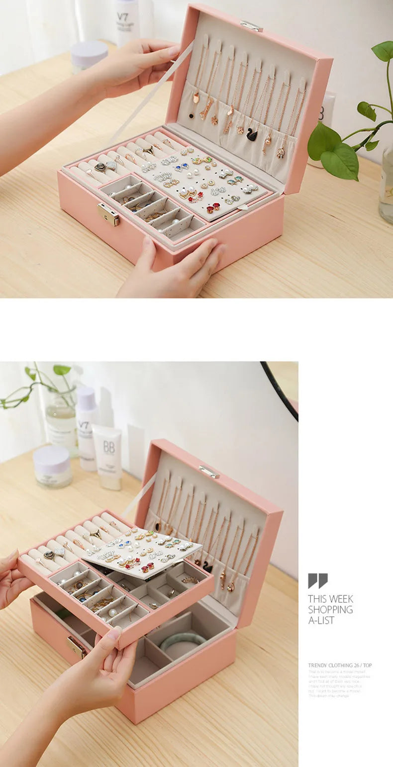 Double-Layer PU Leather Jewelry Box with Lock