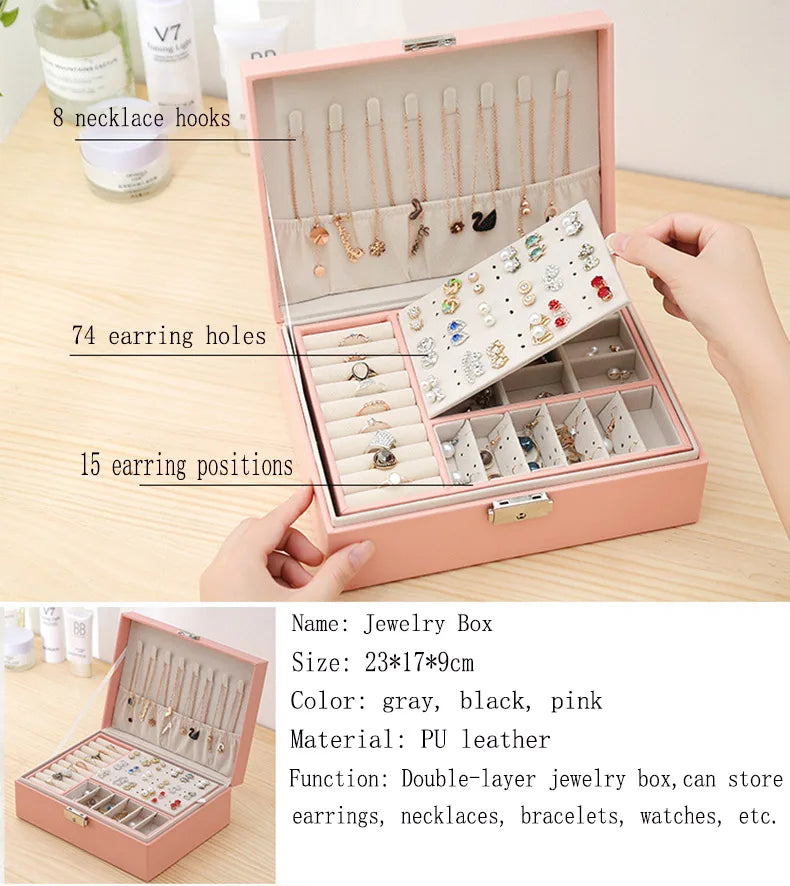 Double-Layer PU Leather Jewelry Box with Lock