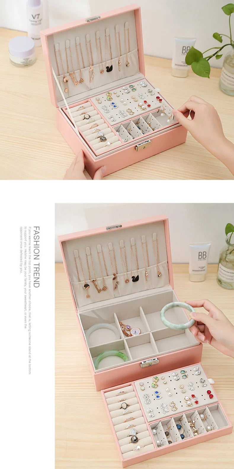 Double-Layer PU Leather Jewelry Box with Lock