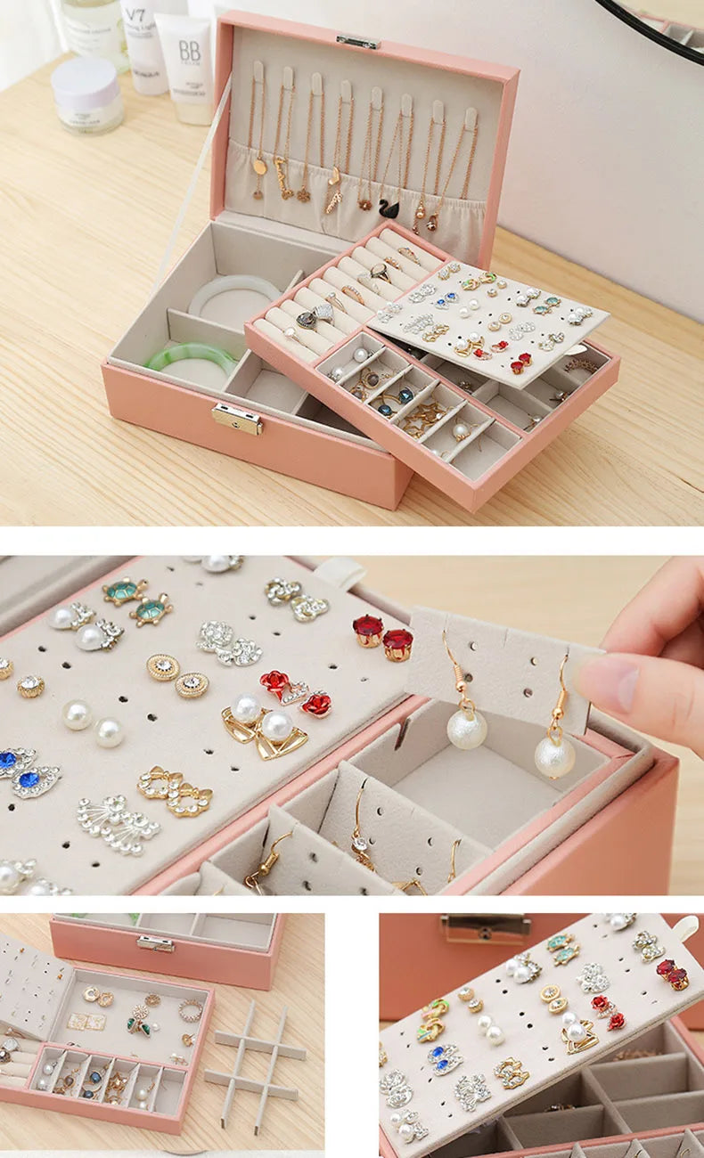 Double-Layer PU Leather Jewelry Box with Lock