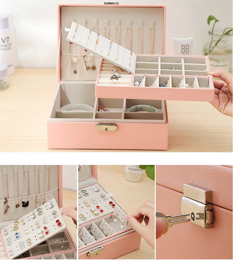 Double-Layer PU Leather Jewelry Box with Lock