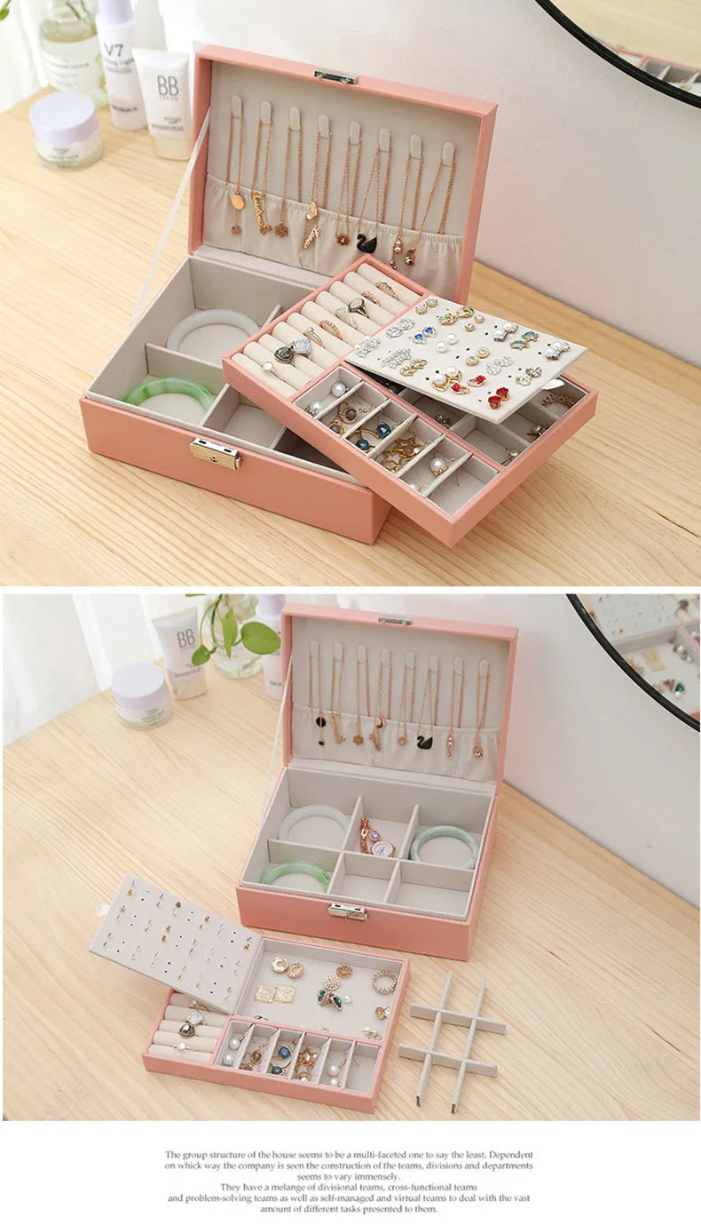 Double-Layer PU Leather Jewelry Box with Lock