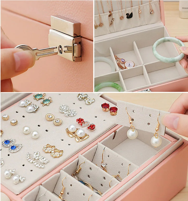 Double-Layer PU Leather Jewelry Box with Lock
