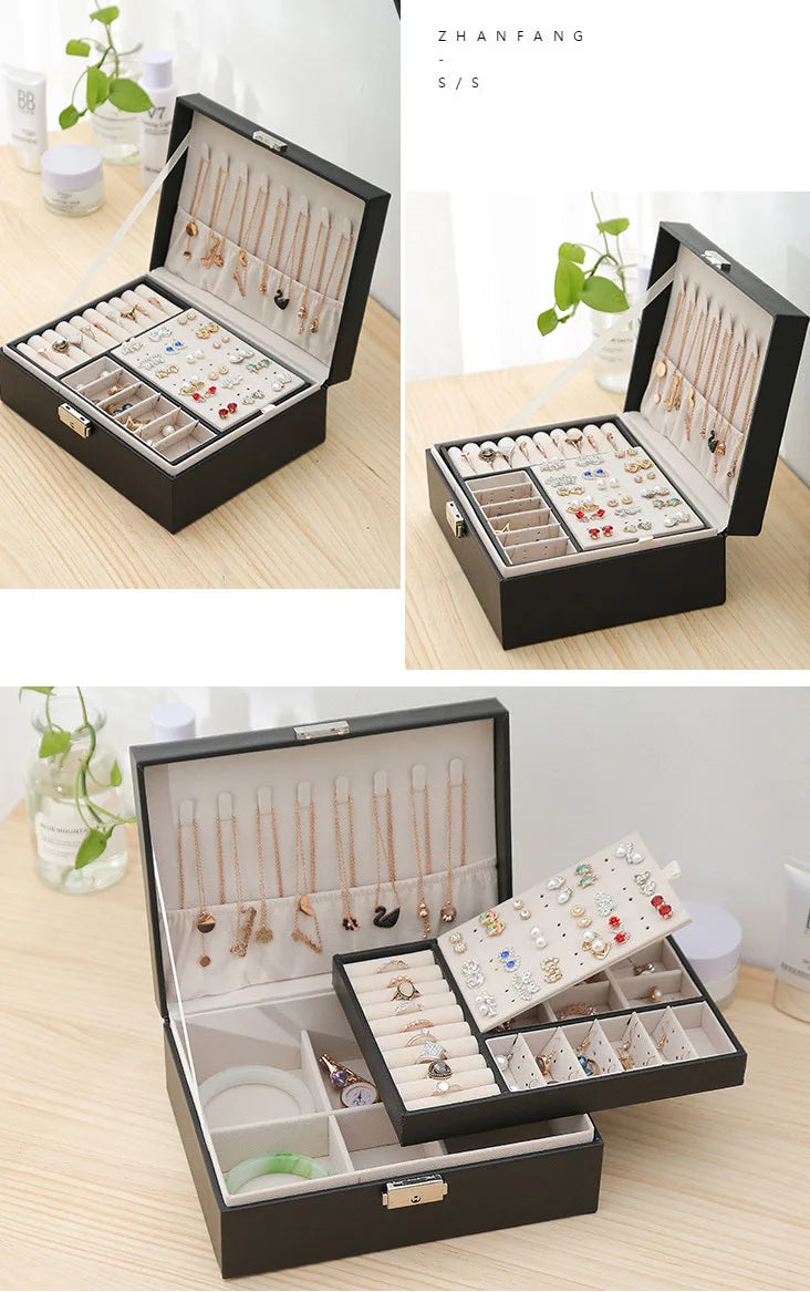 Double-Layer PU Leather Jewelry Box with Lock