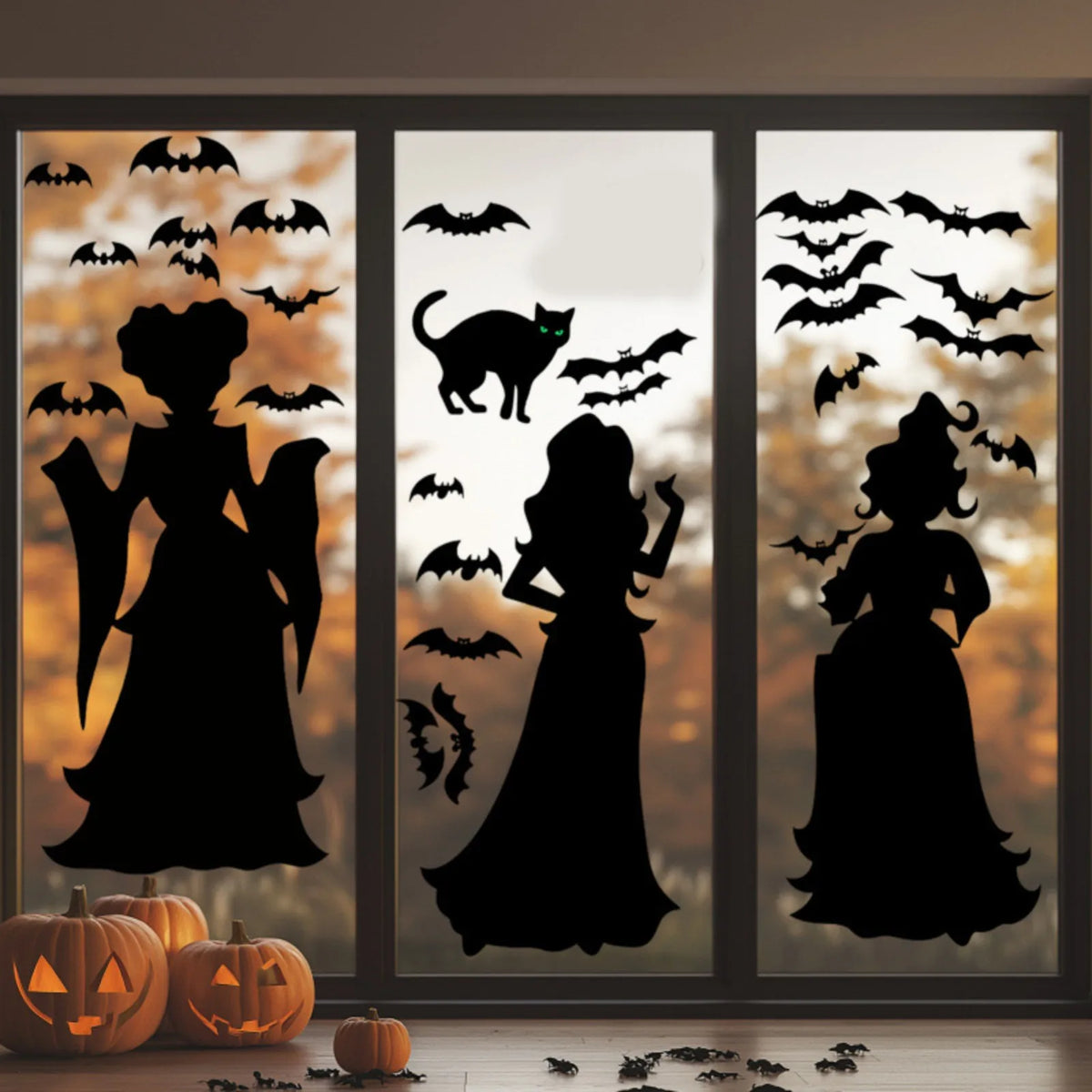Halloween Witch & Bat Window Decals