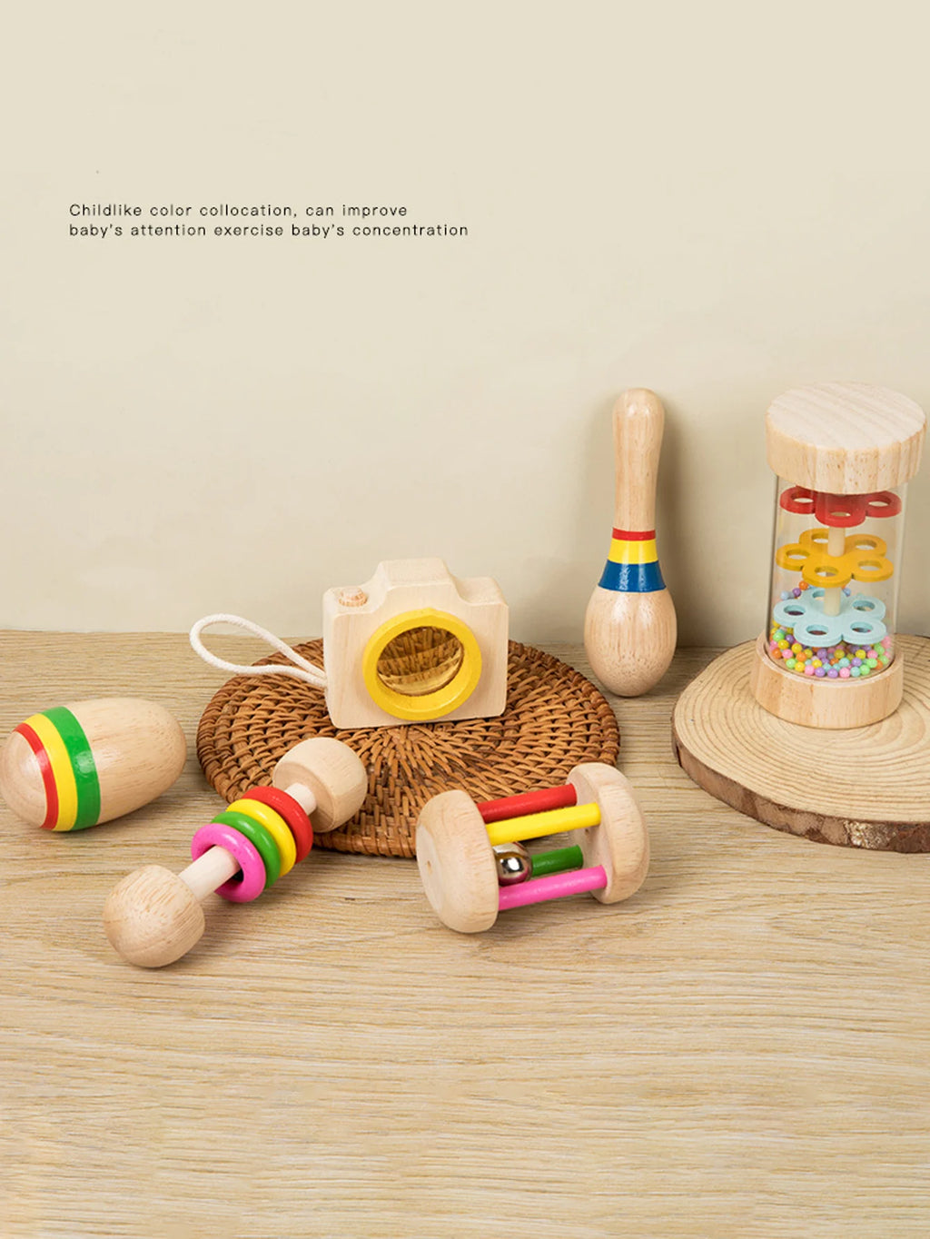 6-Piece Kids Rattle Wooden Musical Toy Set