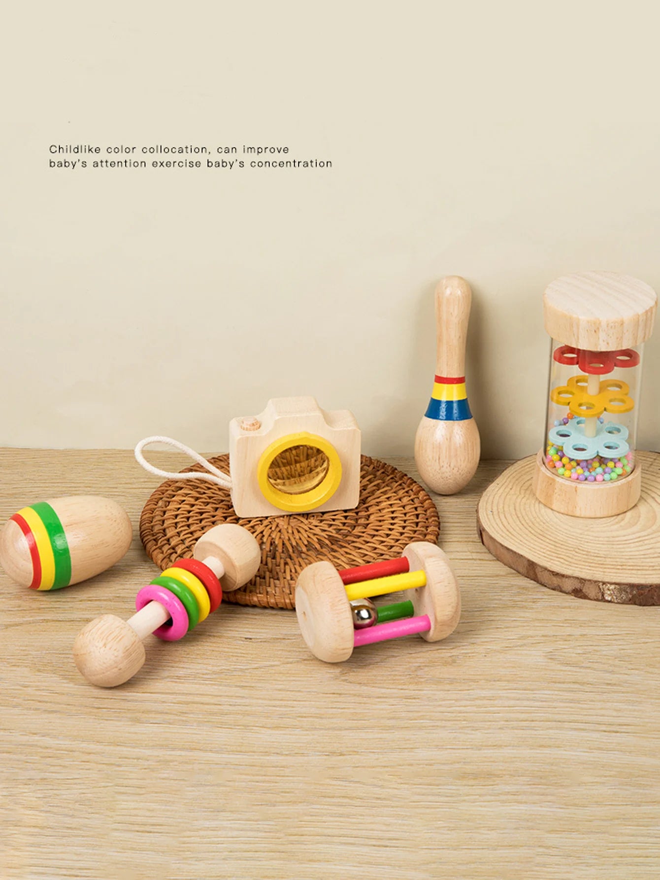 6-Piece Kids Rattle Wooden Musical Toy Set