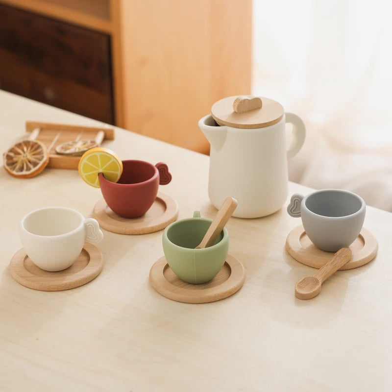Kids Wooden Pretend Play Tea Set