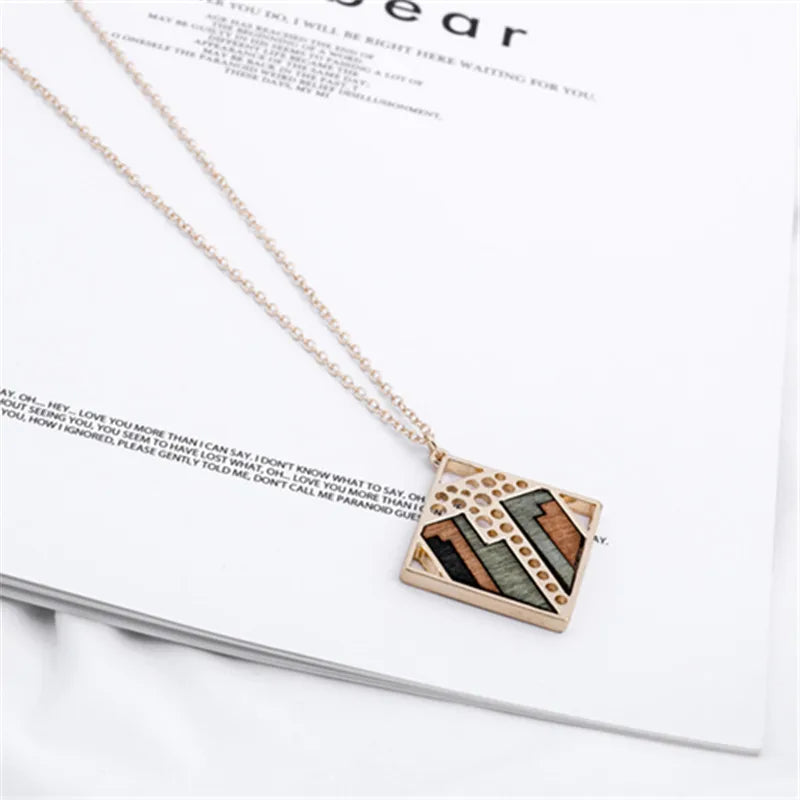 Circular & Square Metal Chain Necklacend, jewelry, gifts