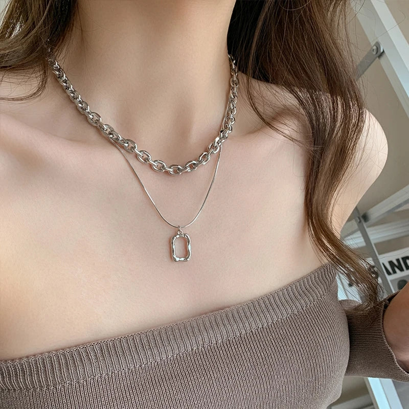 Double Link Layered Chain Necklace