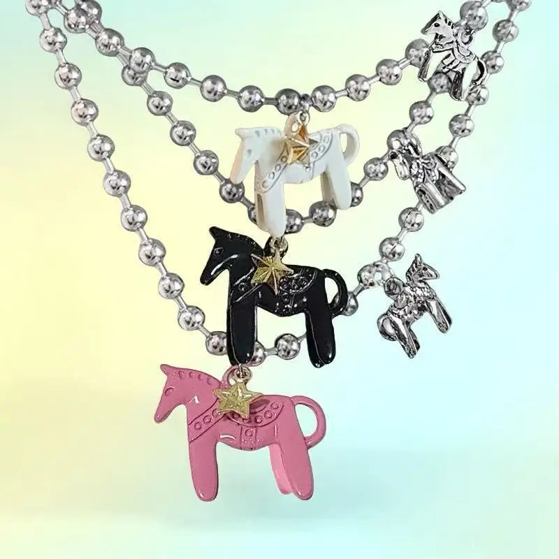 LATS Enamel Horse Pendant Necklace