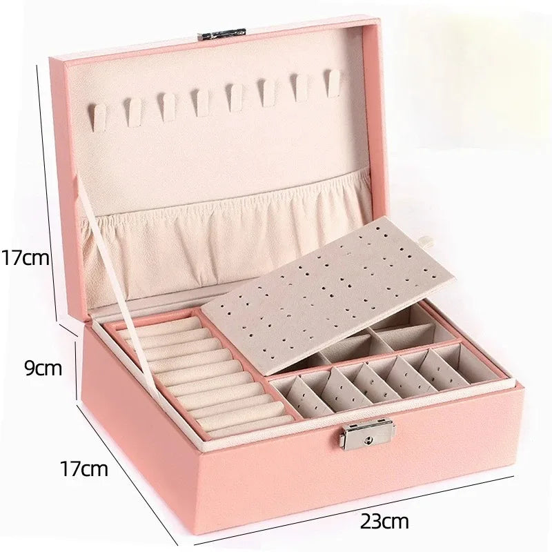 Double-Layer PU Leather Jewelry Box with Lock