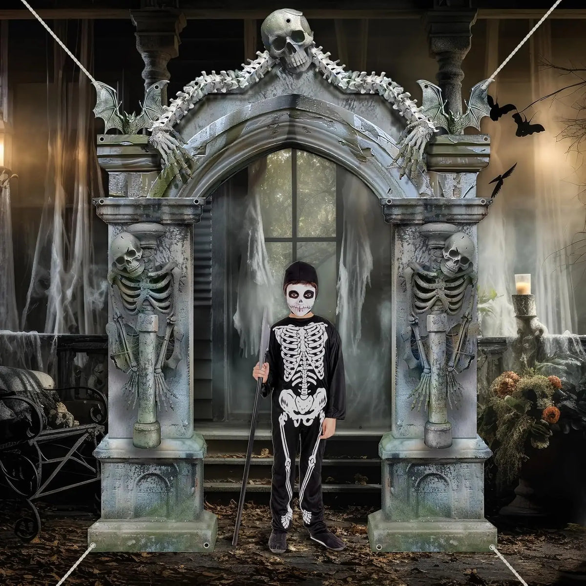 Halloween Skeleton Gate Backdrop
