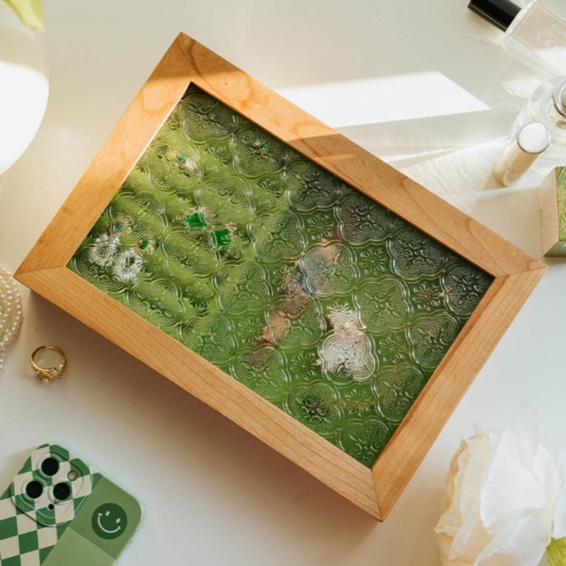 Glass Jewelry Storage Box with Dustproof Cover