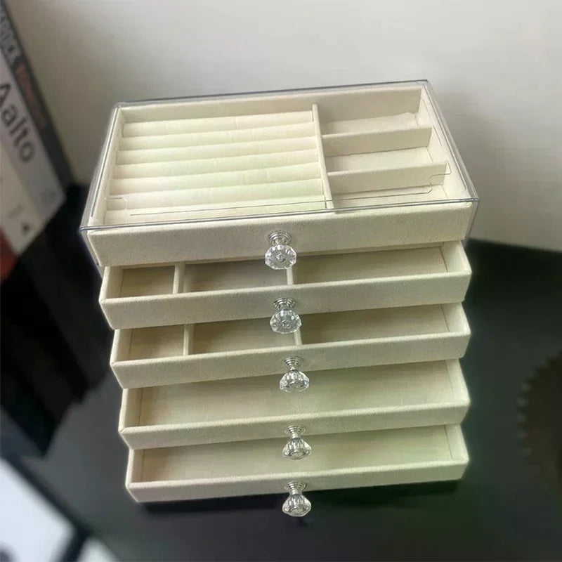 5-Layer Flannel Jewelry Box with Drawer
