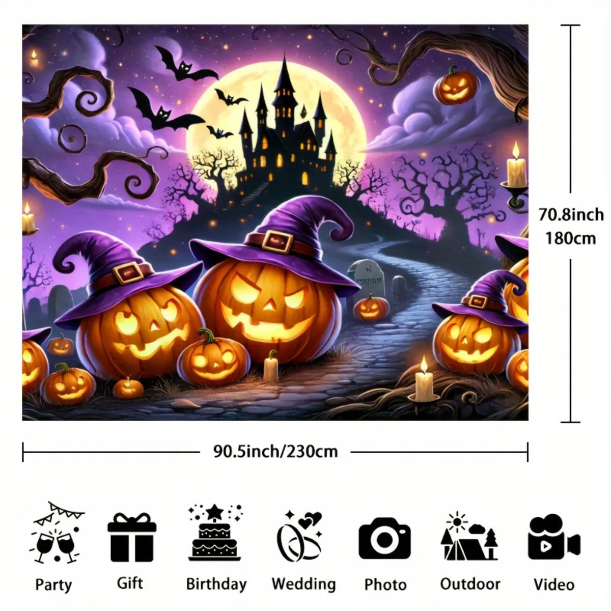 Halloween Pumpkin & Castle Backdrop