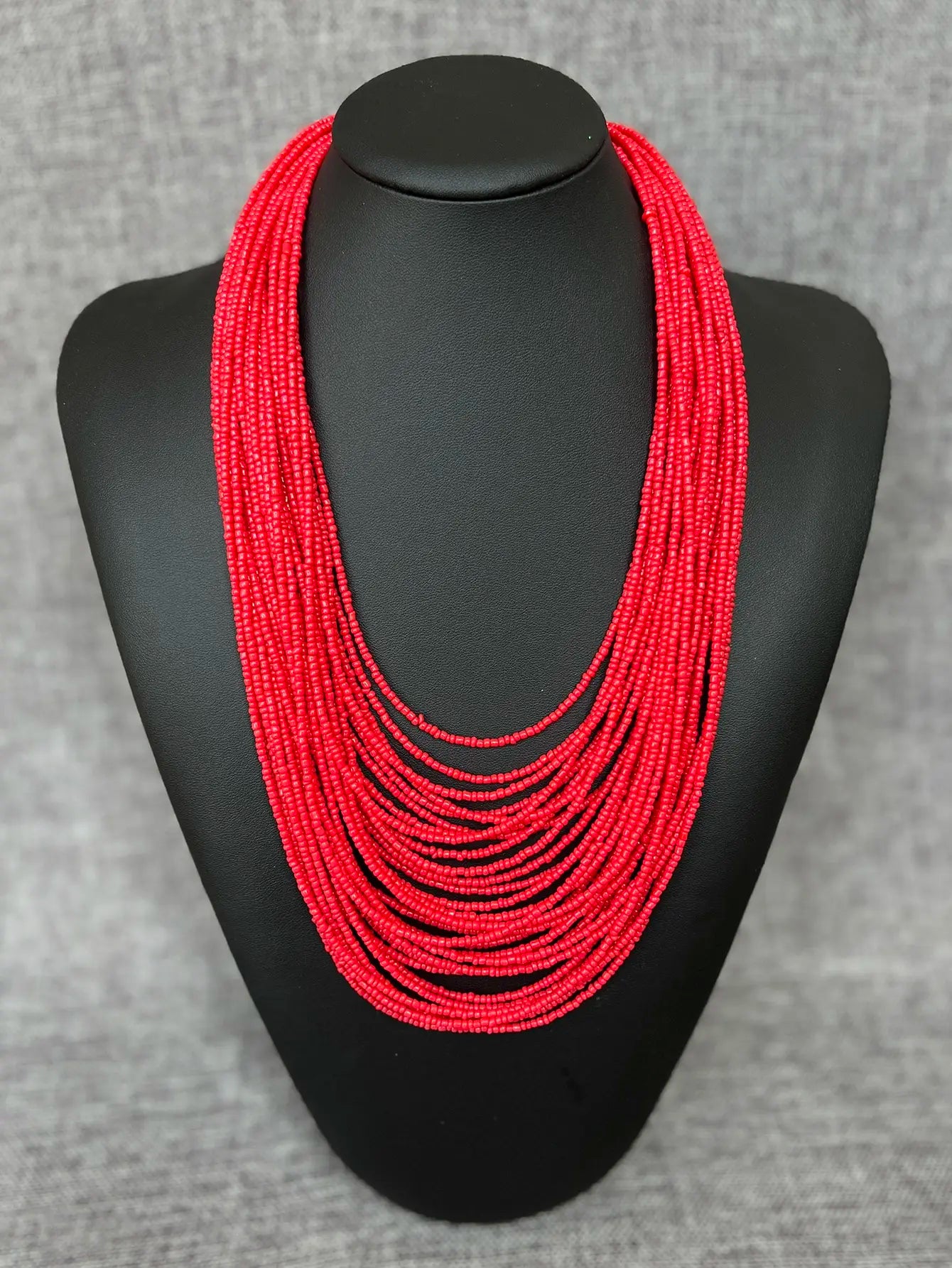 Handmade Red Beaded Boho Necklace