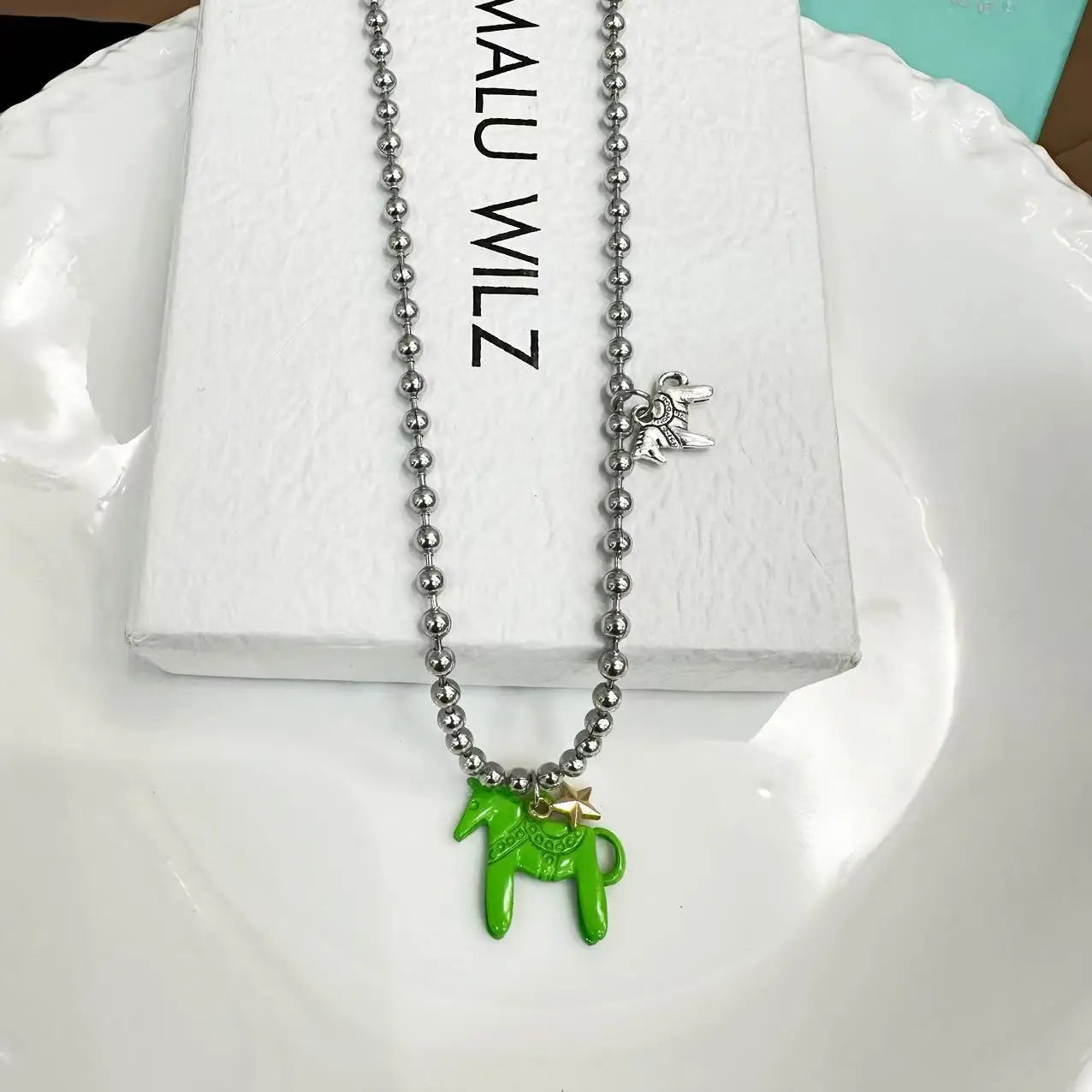 LATS Enamel Horse Pendant Necklace