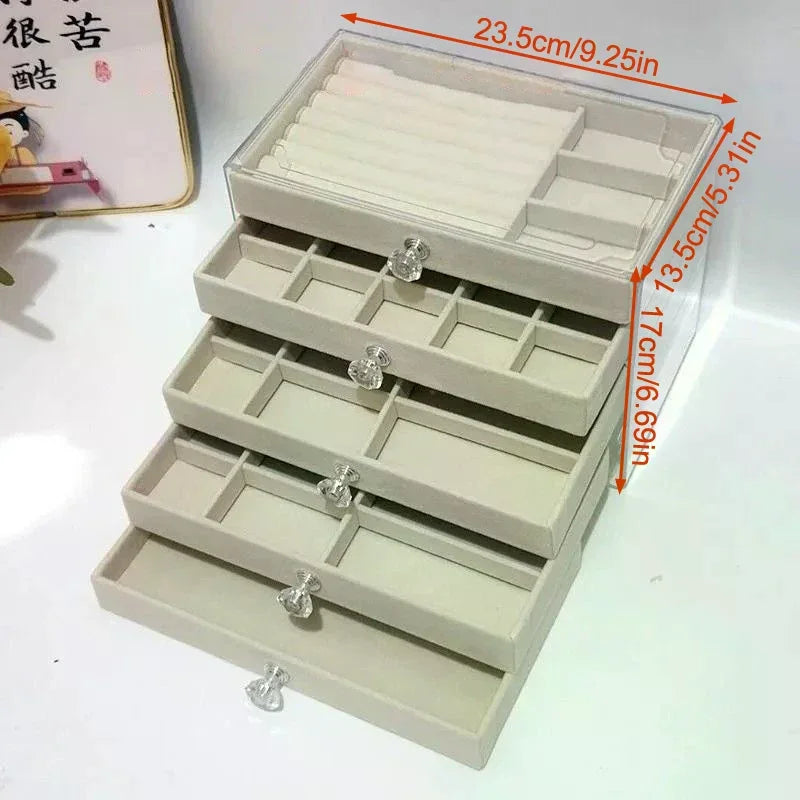 5-Layer Flannel Jewelry Box with Drawer
