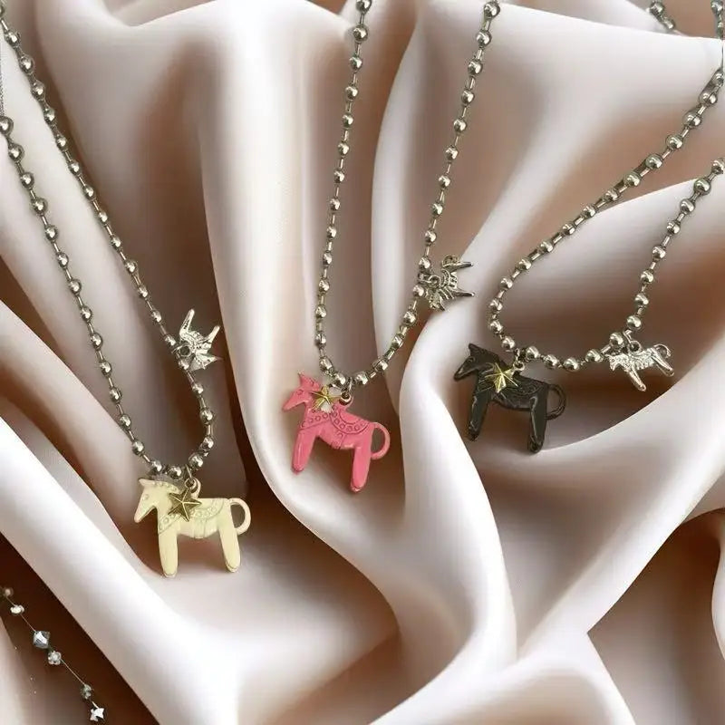 LATS Enamel Horse Pendant Necklace