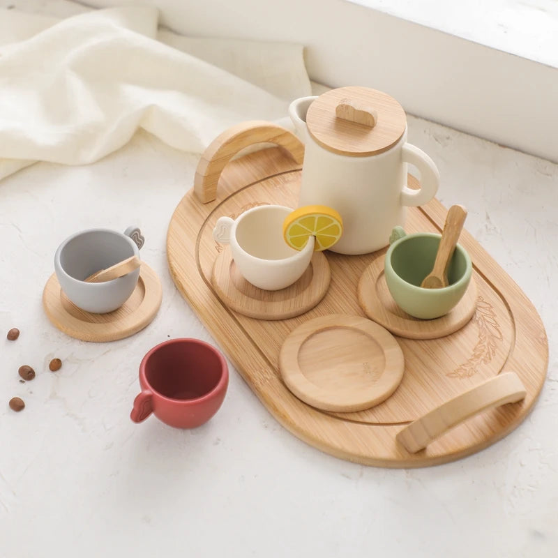 Kids Wooden Pretend Play Tea Set