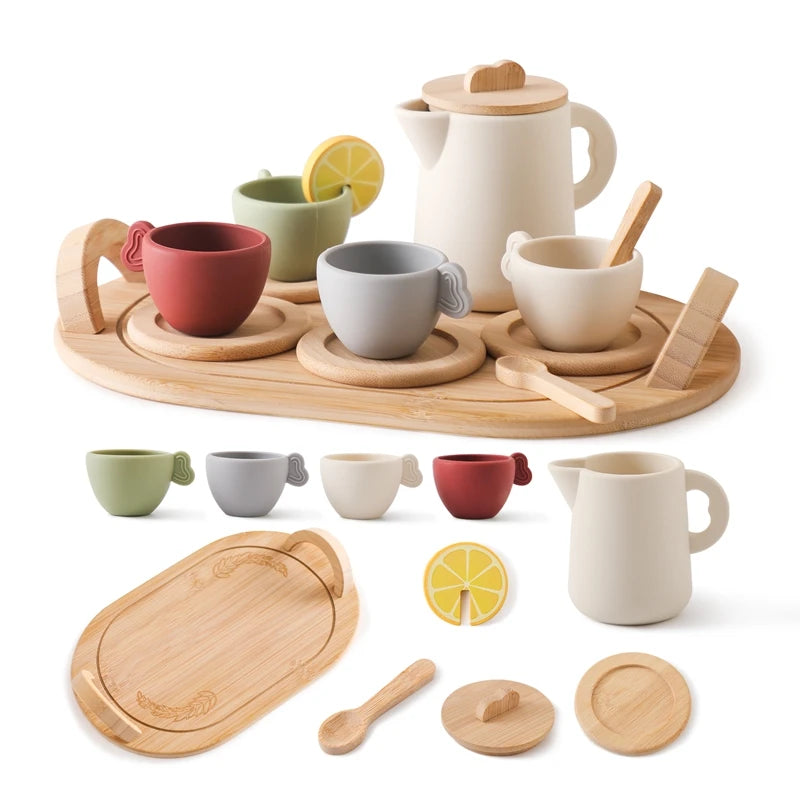 Kids Wooden Pretend Play Tea Set