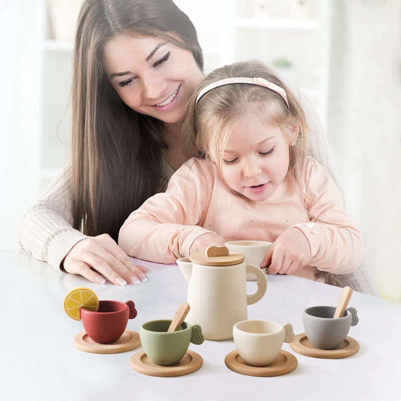 Kids Wooden Pretend Play Tea Set