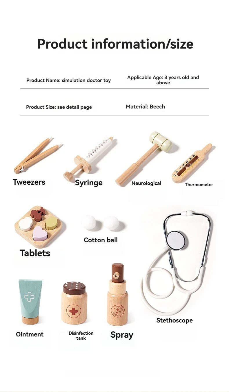 Kids Wooden Doctor Pretend Play Set