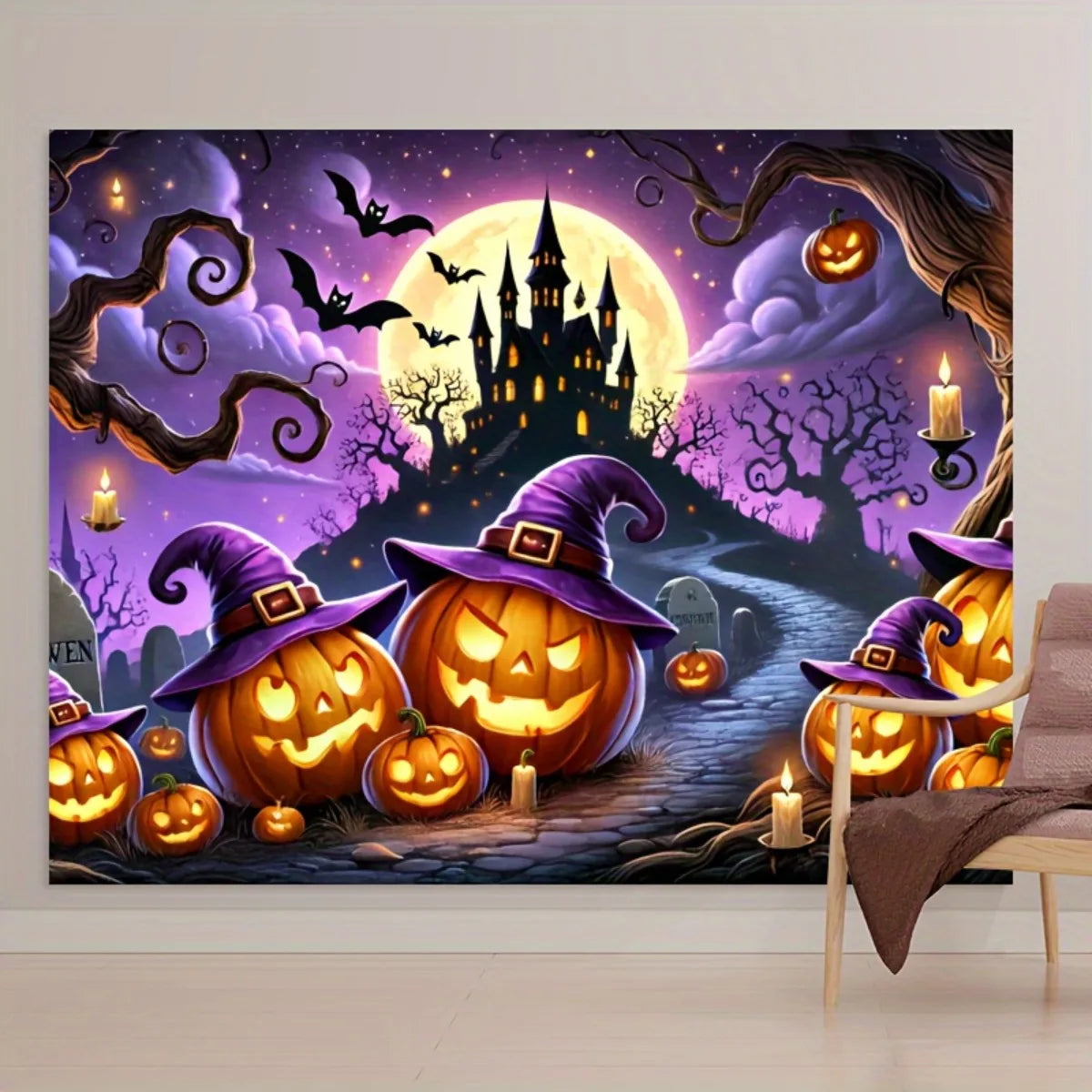 Halloween Pumpkin & Castle Backdrop