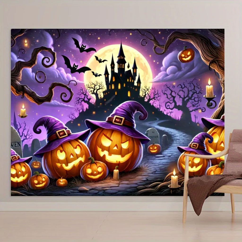Halloween Pumpkin & Castle Backdrop