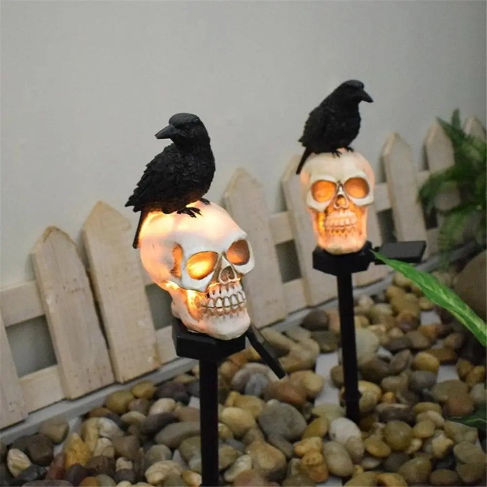 Halloween Solar Skull & Crow Light
