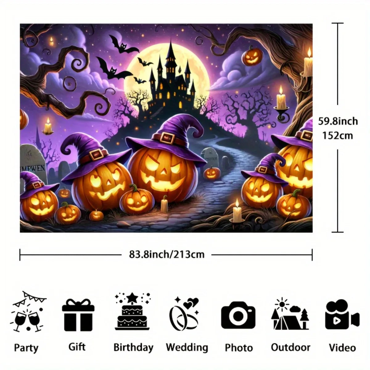 Halloween Pumpkin & Castle Backdrop