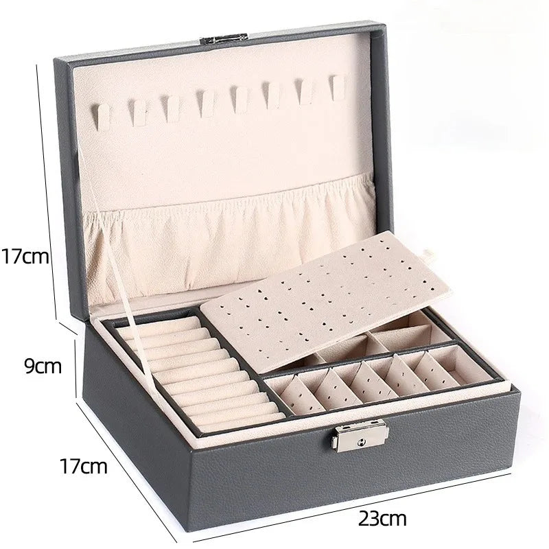 Double-Layer PU Leather Jewelry Box with Lock