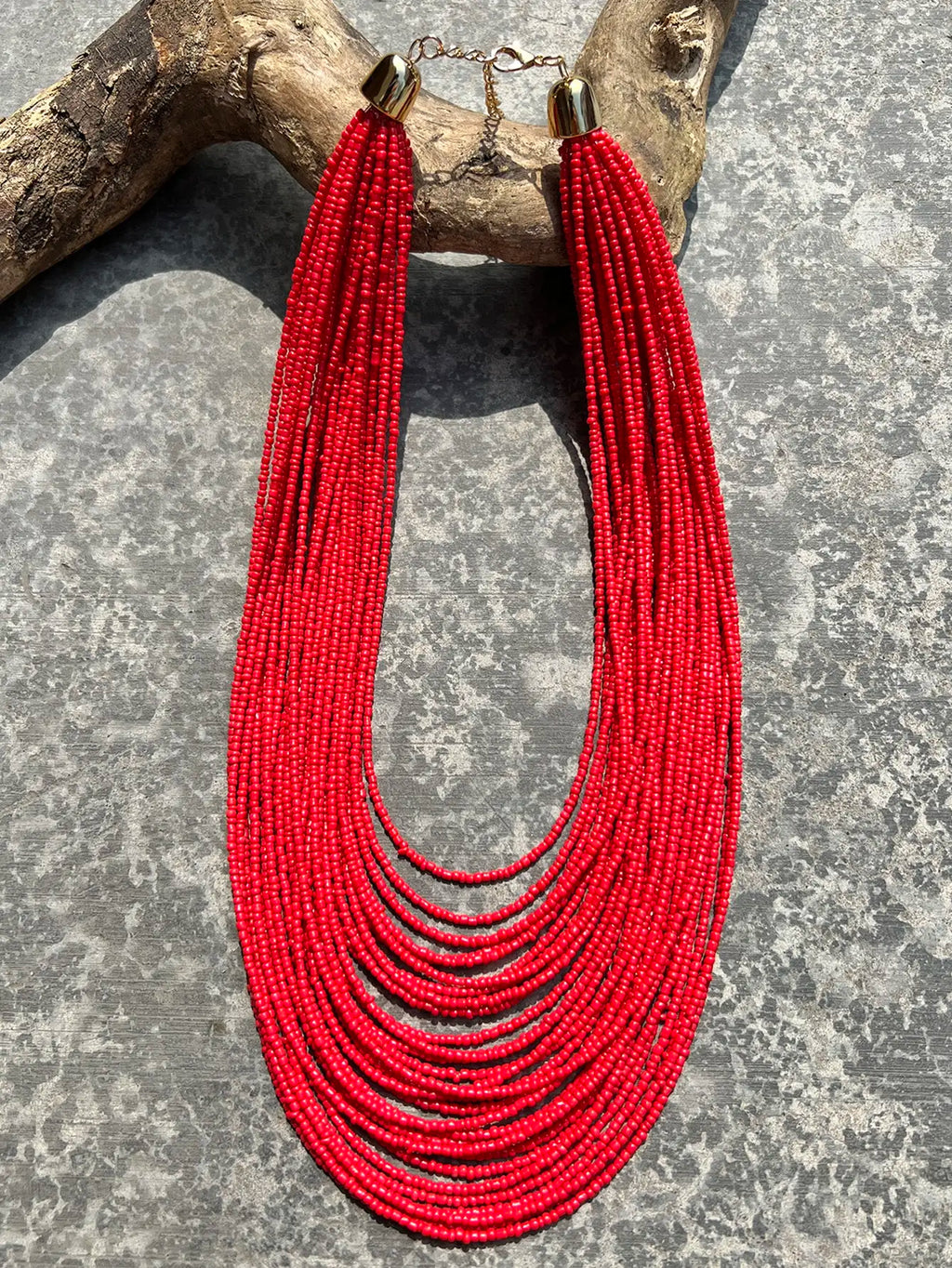 Handmade Red Beaded Boho Necklace