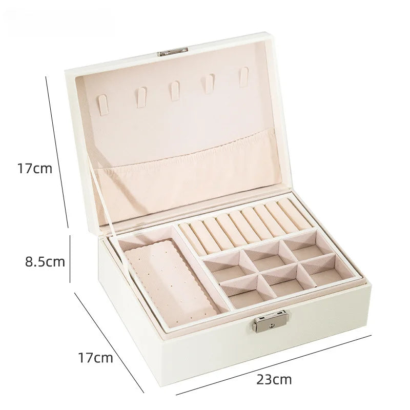 Double-Layer Wooden Jewelry Box with PU Leather