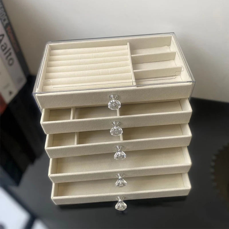 5-Layer Flannel Jewelry Box with Drawer