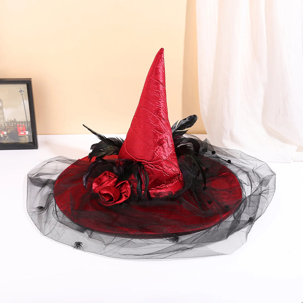 Halloween Rose & Veil Witch Hat