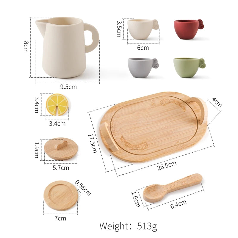 Kids Wooden Pretend Play Tea Set