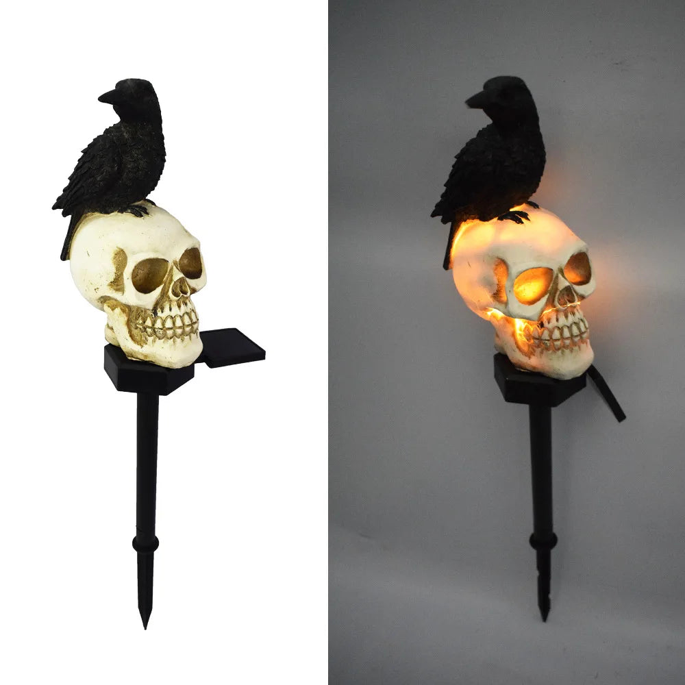 Halloween Solar Skull & Crow Light