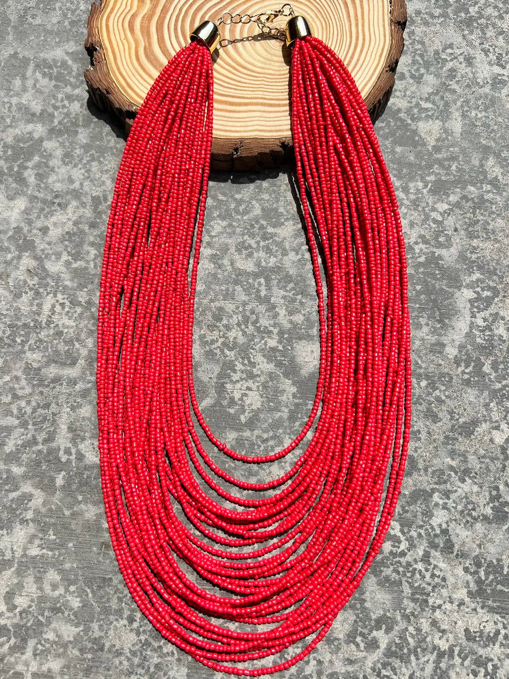 Handmade Red Beaded Boho Necklace