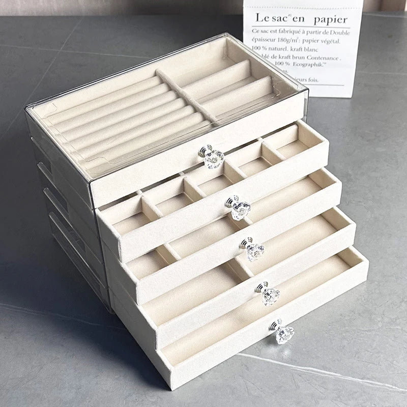 5-Layer Flannel Jewelry Box with Drawer