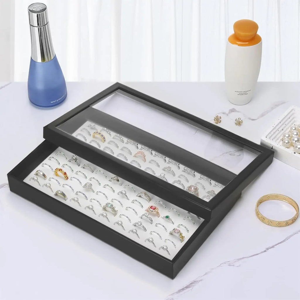 100-Slot Jewelry Display Box with Transparent Cover