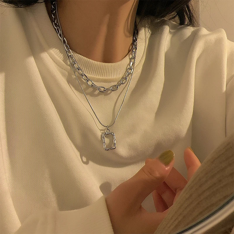 Double Link Layered Chain Necklace