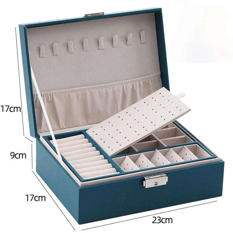Double-Layer PU Leather Jewelry Box with Lock