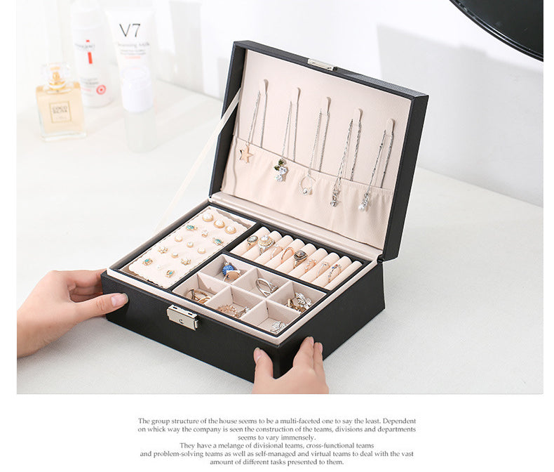 Double-Layer Wooden Jewelry Box with PU Leather