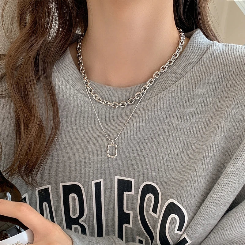 Double Link Layered Chain Necklace