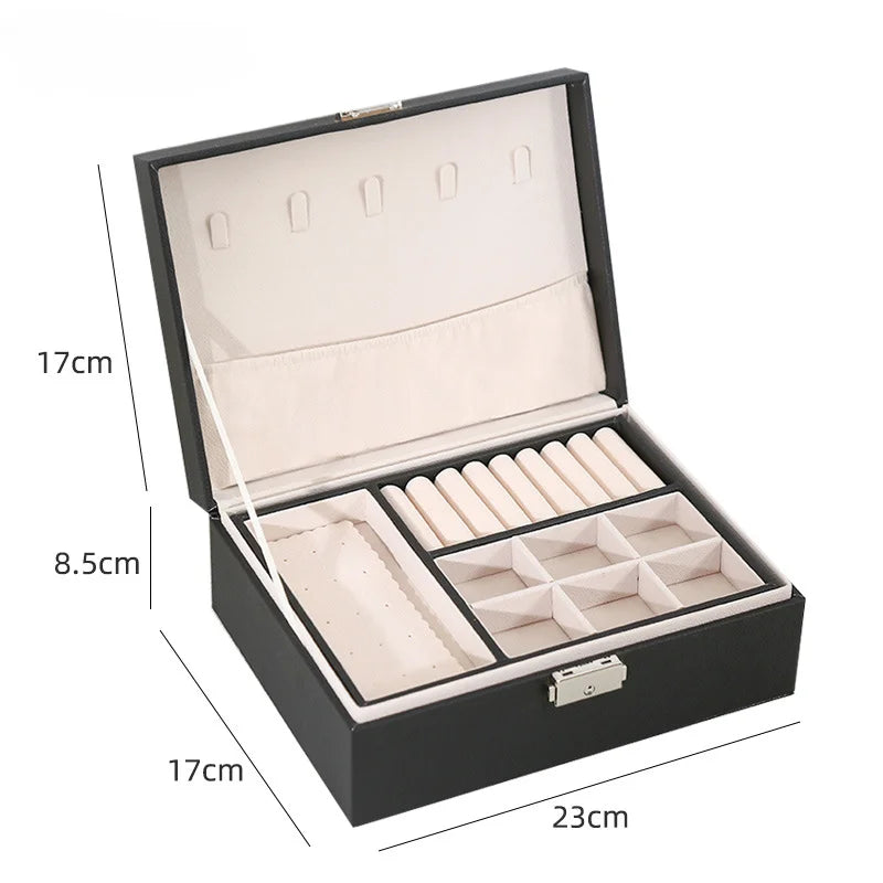 Double-Layer Wooden Jewelry Box with PU Leather