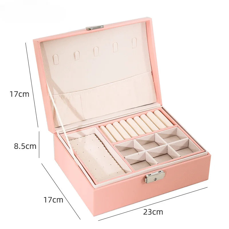 Double-Layer Wooden Jewelry Box with PU Leather