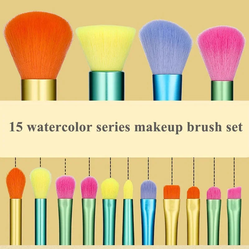 15pcs Makeup Brush Set – Colourful